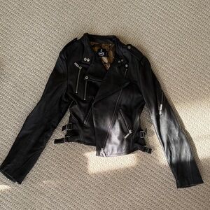 Real Black Leather Moto Jacket - Classic Biker Style
